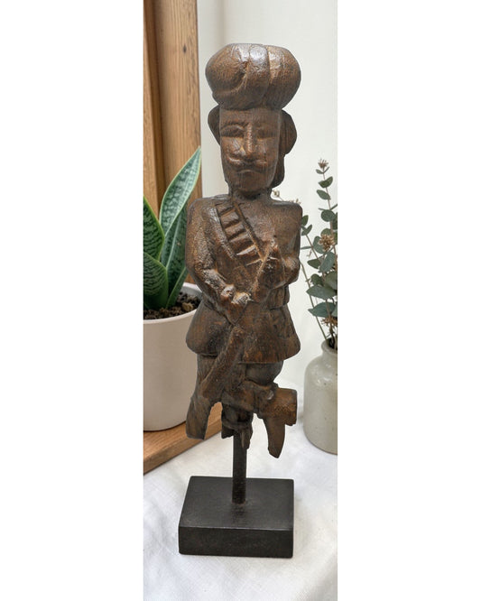Antique Wooden Tall Watch Man Figurine Original Old Fine Hand Carved