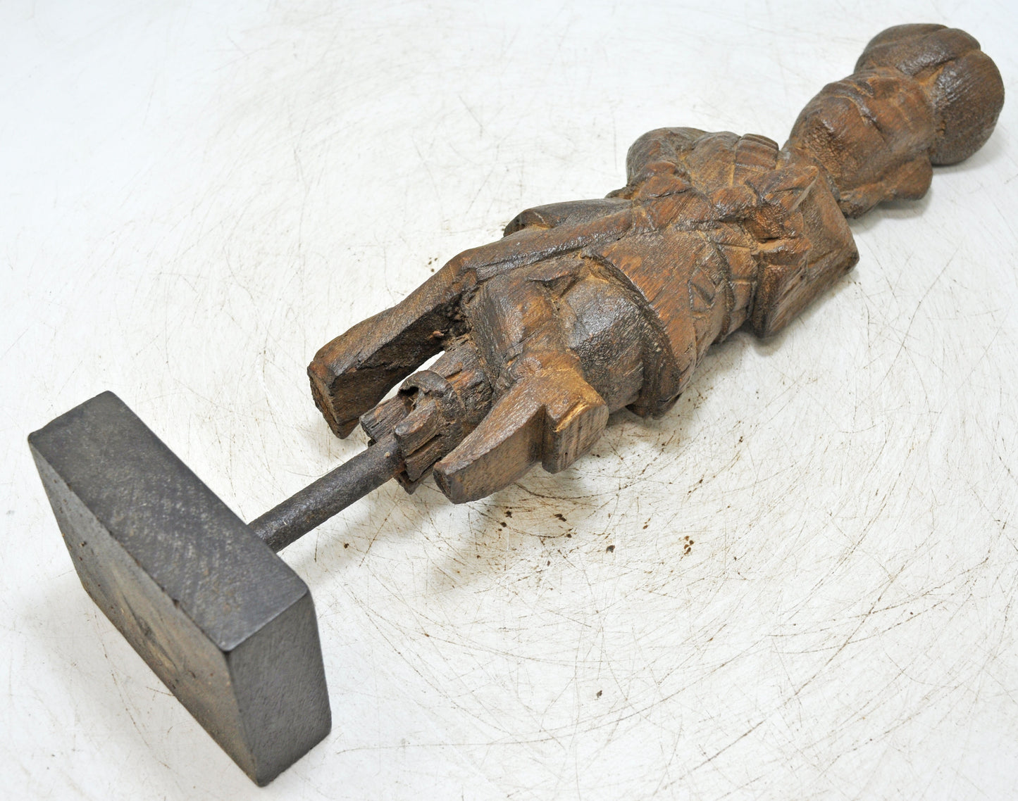 Antique Wooden Tall Watch Man Figurine Original Old Fine Hand Carved