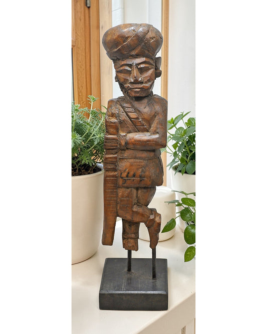 Antique Wooden Tall Watch Man Figurine Original Old Fine Hand Carved