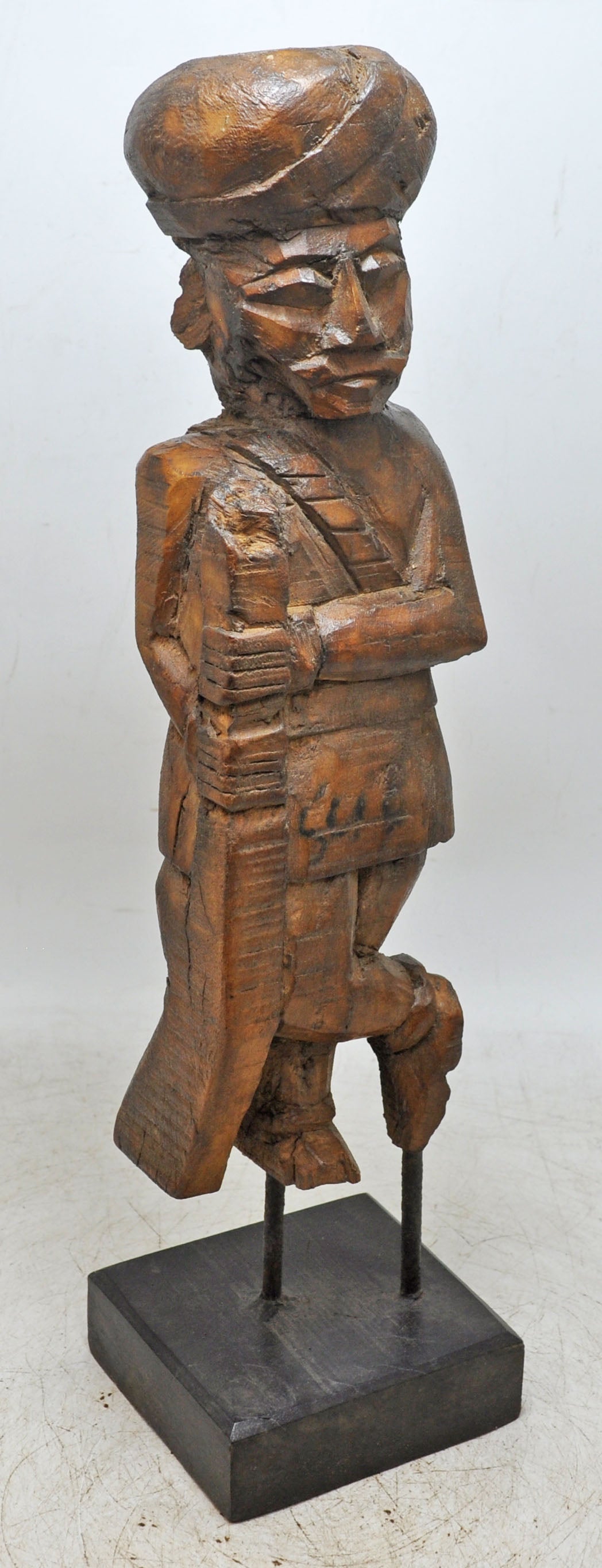 Antique Wooden Tall Watch Man Figurine Original Old Fine Hand Carved
