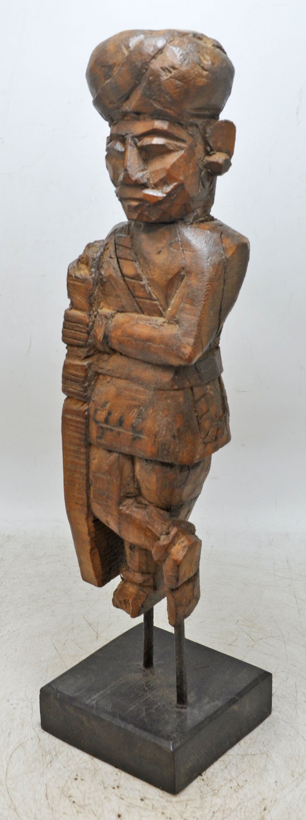 Antique Wooden Tall Watch Man Figurine Original Old Fine Hand Carved
