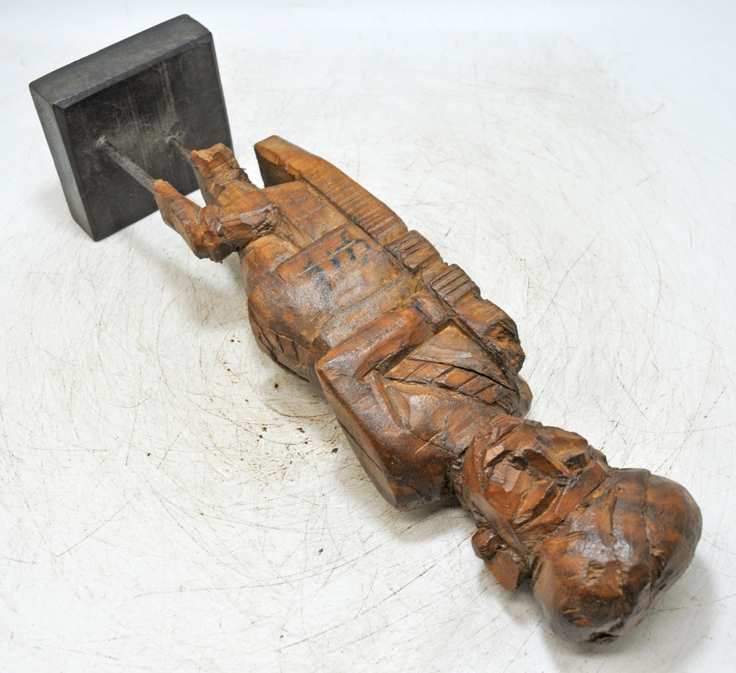 Antique Wooden Tall Watch Man Figurine Original Old Fine Hand Carved