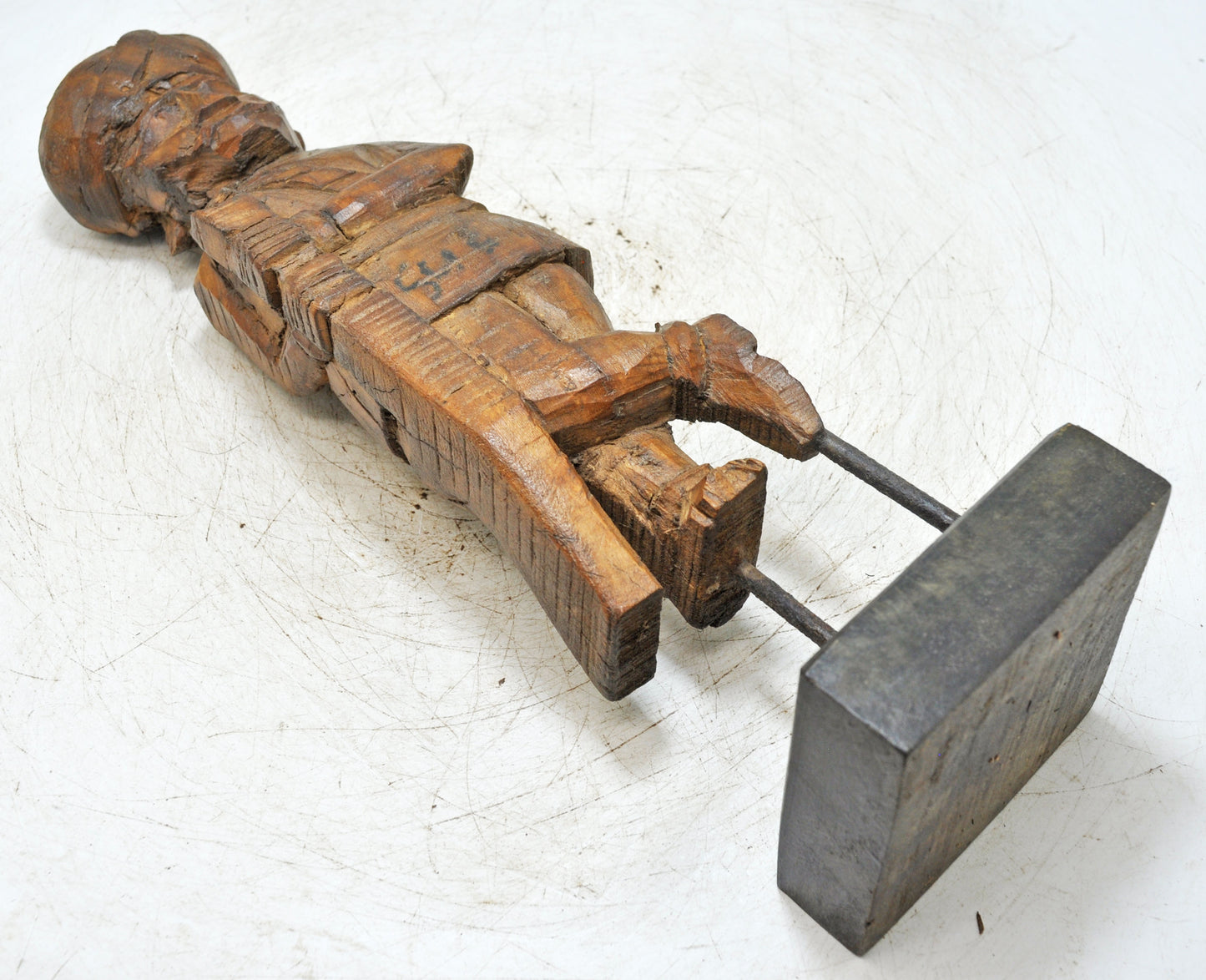 Antique Wooden Tall Watch Man Figurine Original Old Fine Hand Carved