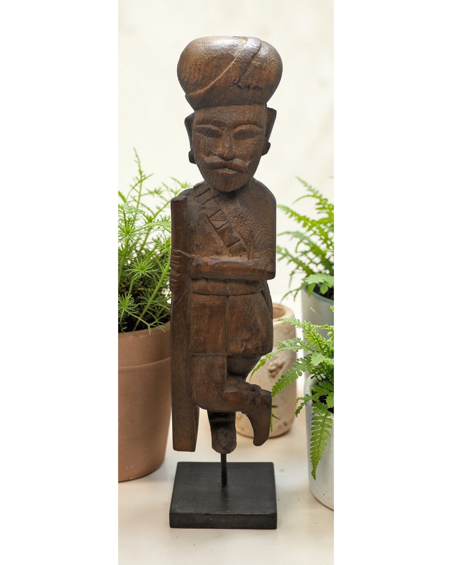 Antique Wooden Tall Watch Man Figurine Original Old Fine Hand Carved