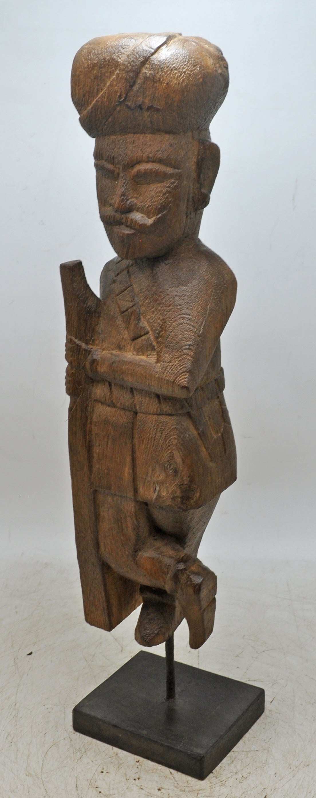 Antique Wooden Tall Watch Man Figurine Original Old Fine Hand Carved