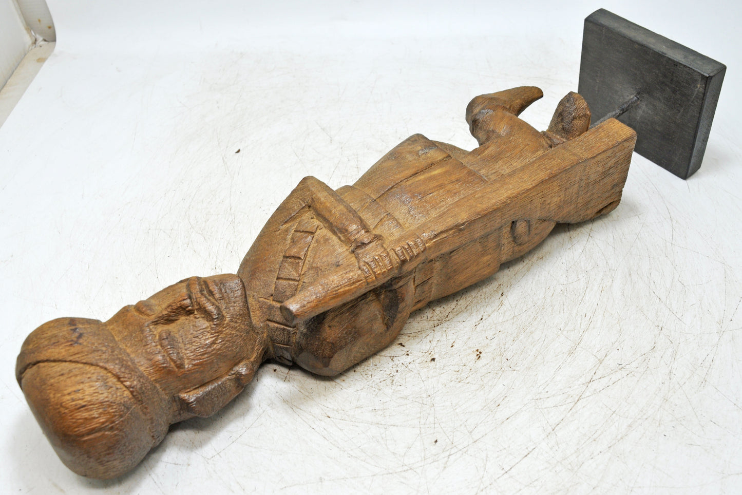 Antique Wooden Tall Watch Man Figurine Original Old Fine Hand Carved