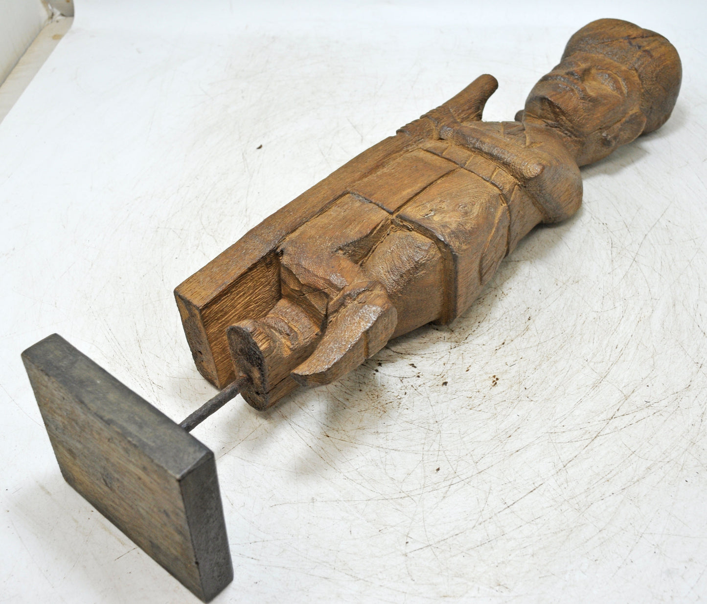 Antique Wooden Tall Watch Man Figurine Original Old Fine Hand Carved