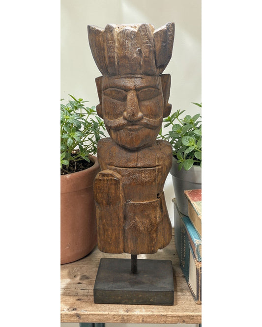 Antique Wooden Tall Watch Man Figurine Original Old Fine Hand Carved