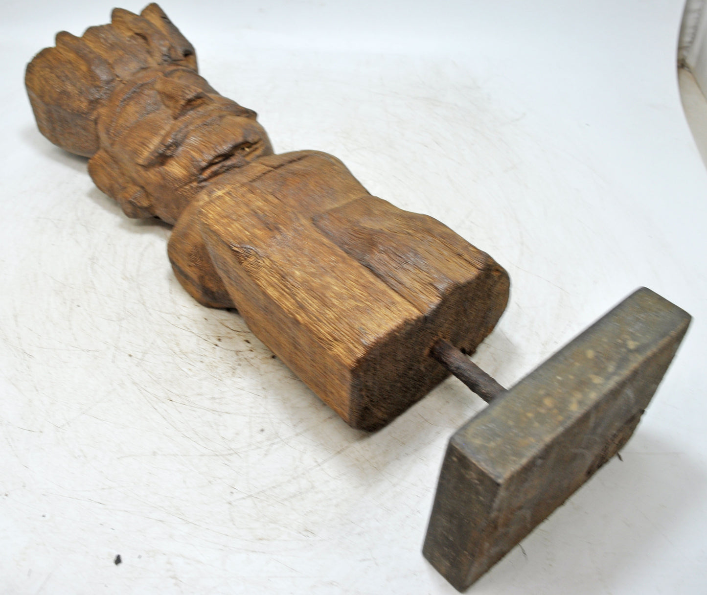 Antique Wooden Tall Watch Man Figurine Original Old Fine Hand Carved
