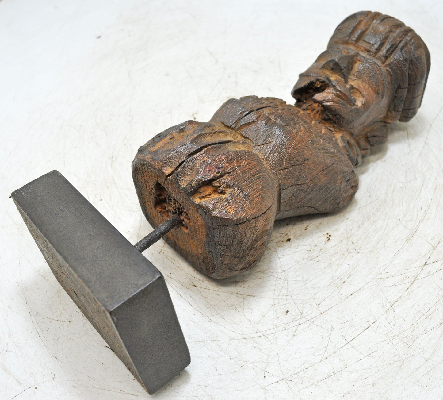 Antique Wooden Tall Watch Man Figurine Original Old Fine Hand Carved