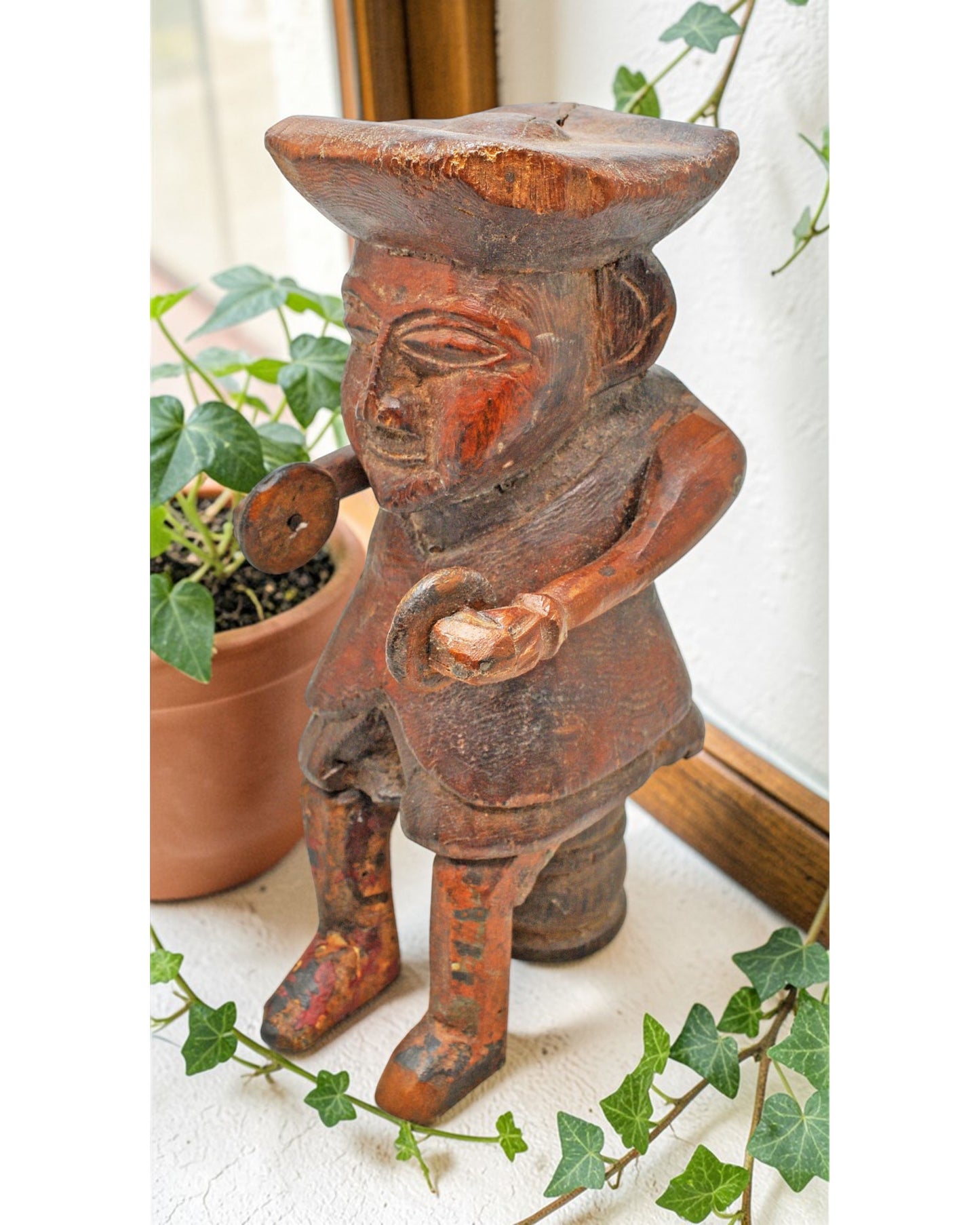 Antique Wooden Musician Man Figurine Original Old Fine Hand Carved