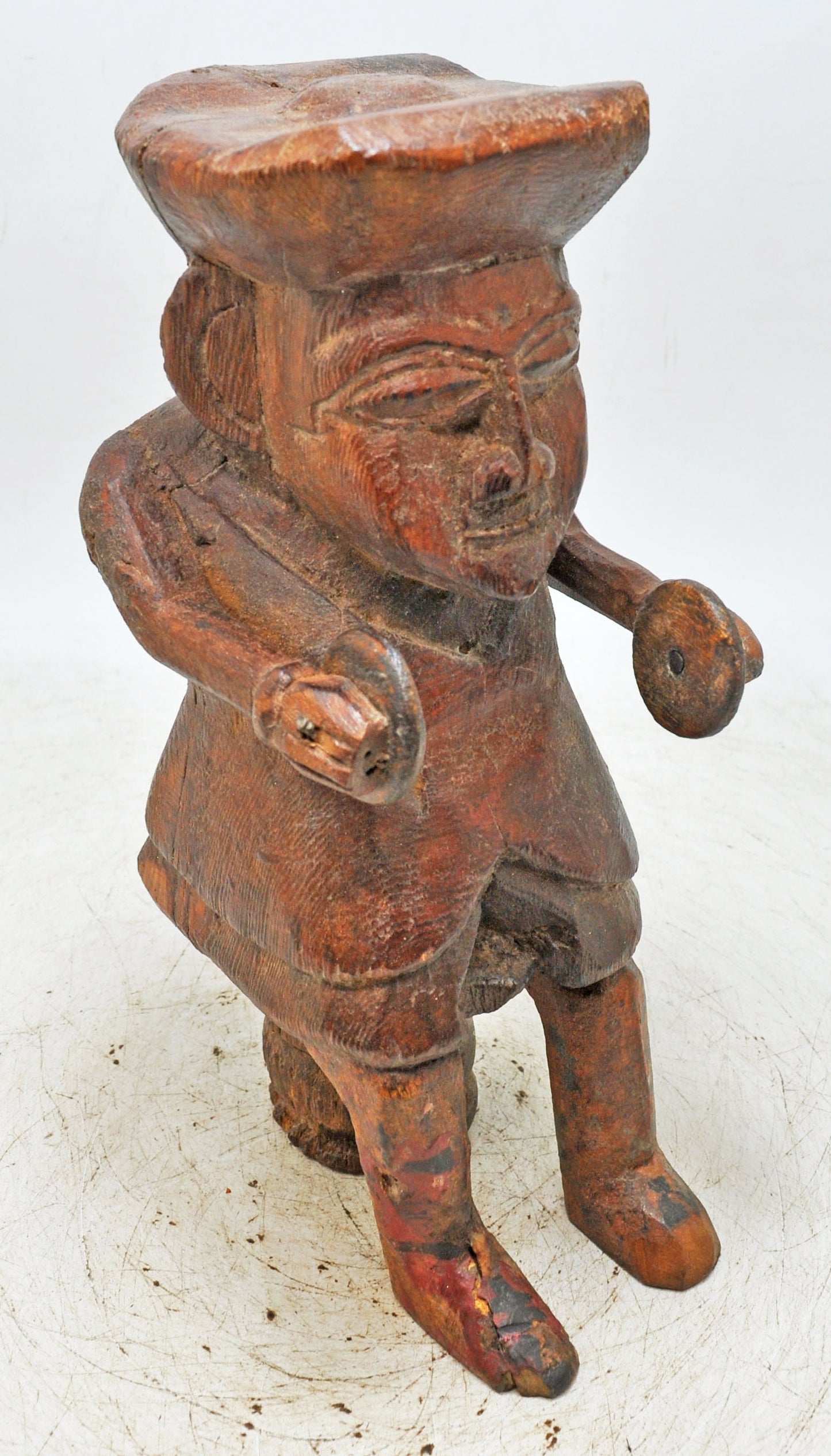 Antique Wooden Musician Man Figurine Original Old Fine Hand Carved