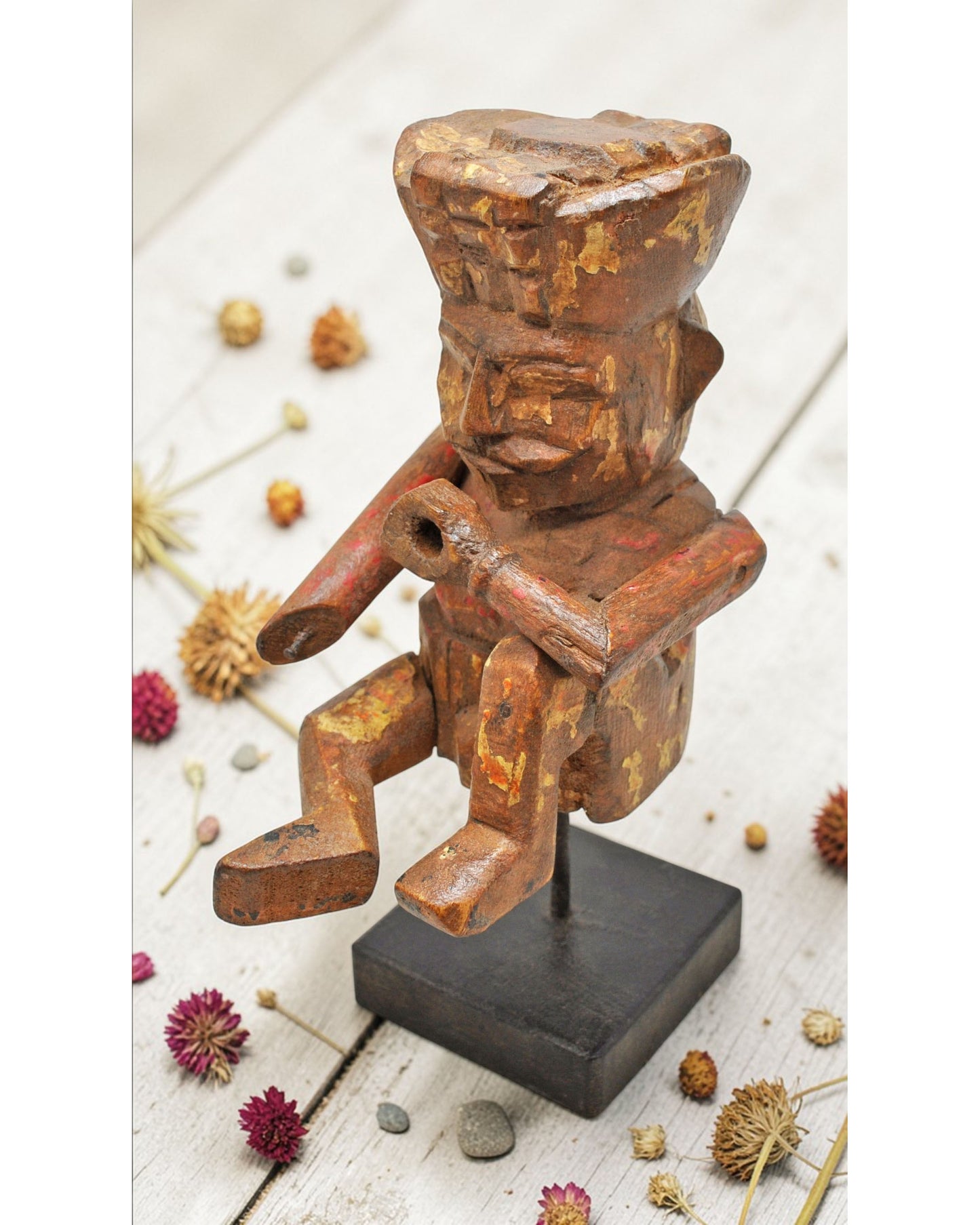 Antique Wooden Musician Man Figurine Original Old Fine Hand Carved