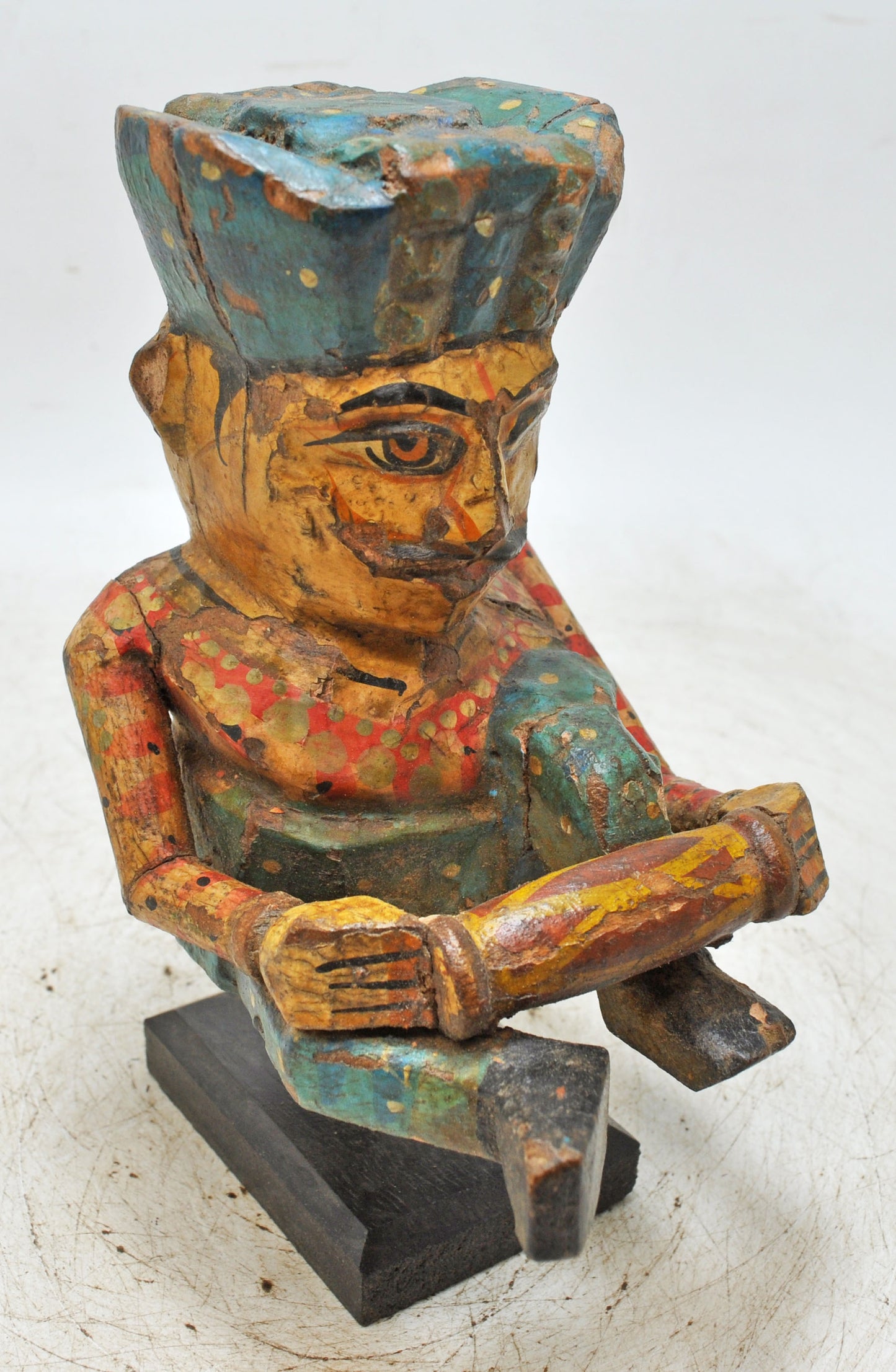 Antique Wooden Musician Man Figurine Original Old Fine Hand Carved Painted