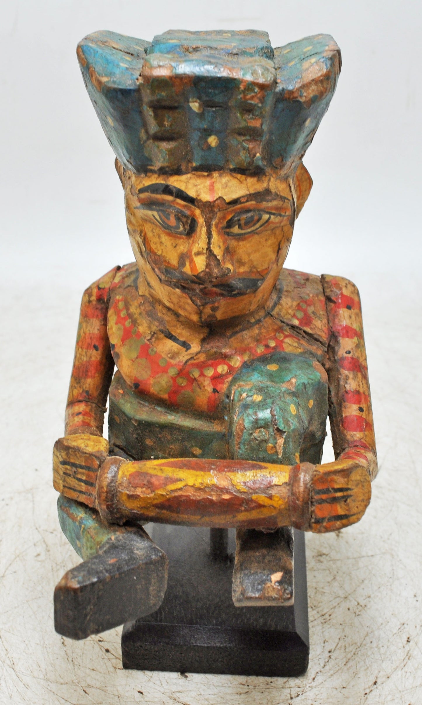 Antique Wooden Musician Man Figurine Original Old Fine Hand Carved Painted