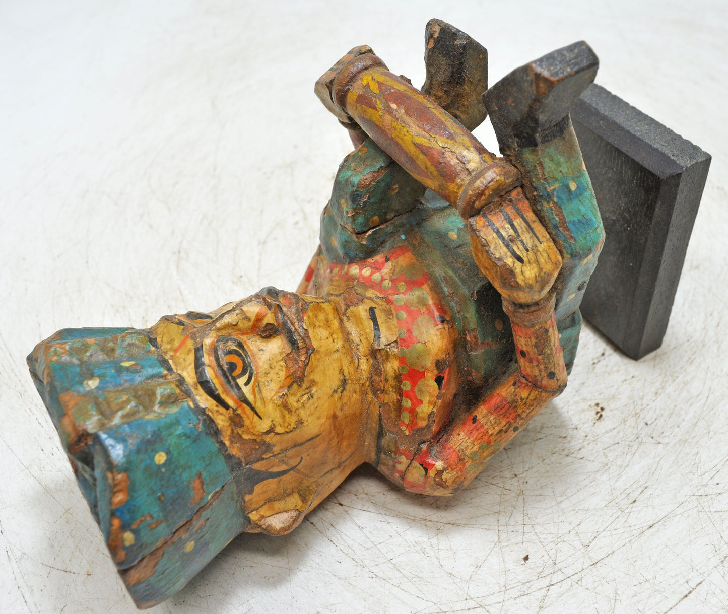 Antique Wooden Musician Man Figurine Original Old Fine Hand Carved Painted