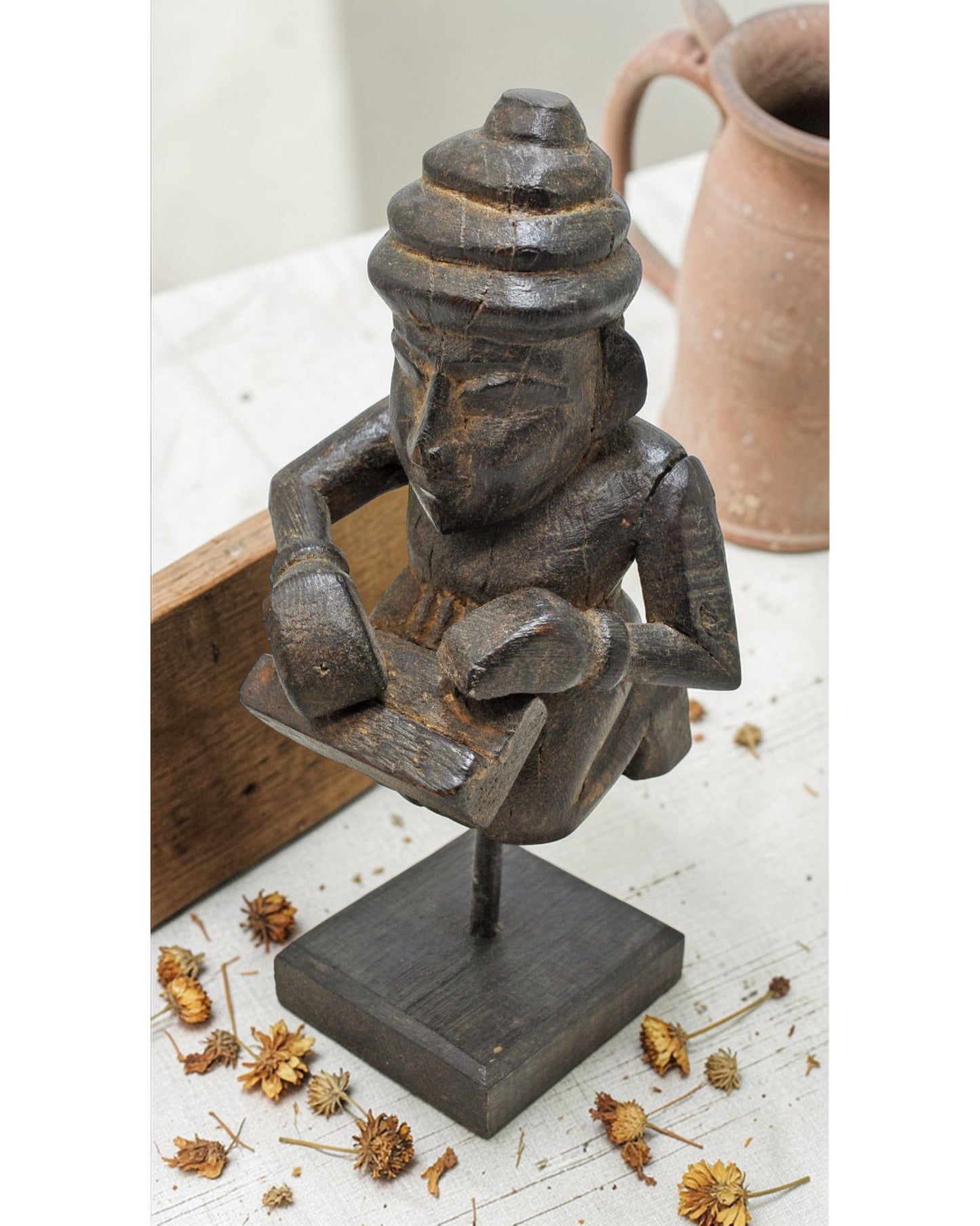 Antique Wooden Musician Man Figurine Original Old Fine Hand Carved