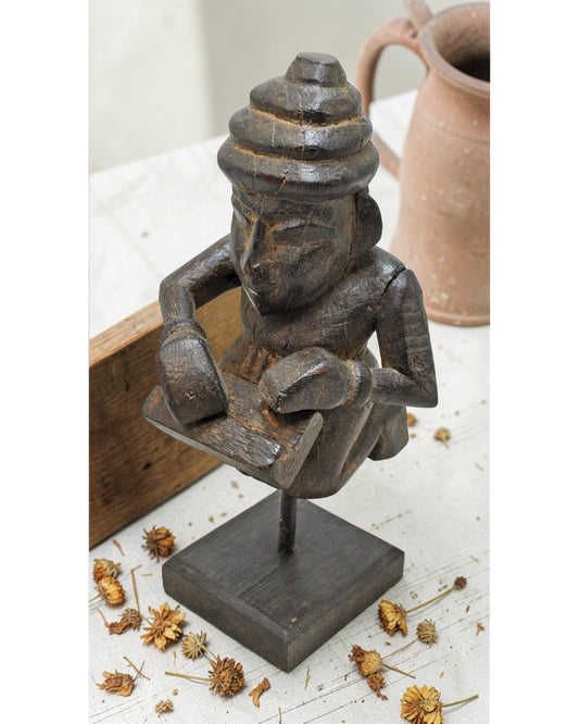 Antique Wooden Musician Man Figurine Original Old Fine Hand Carved