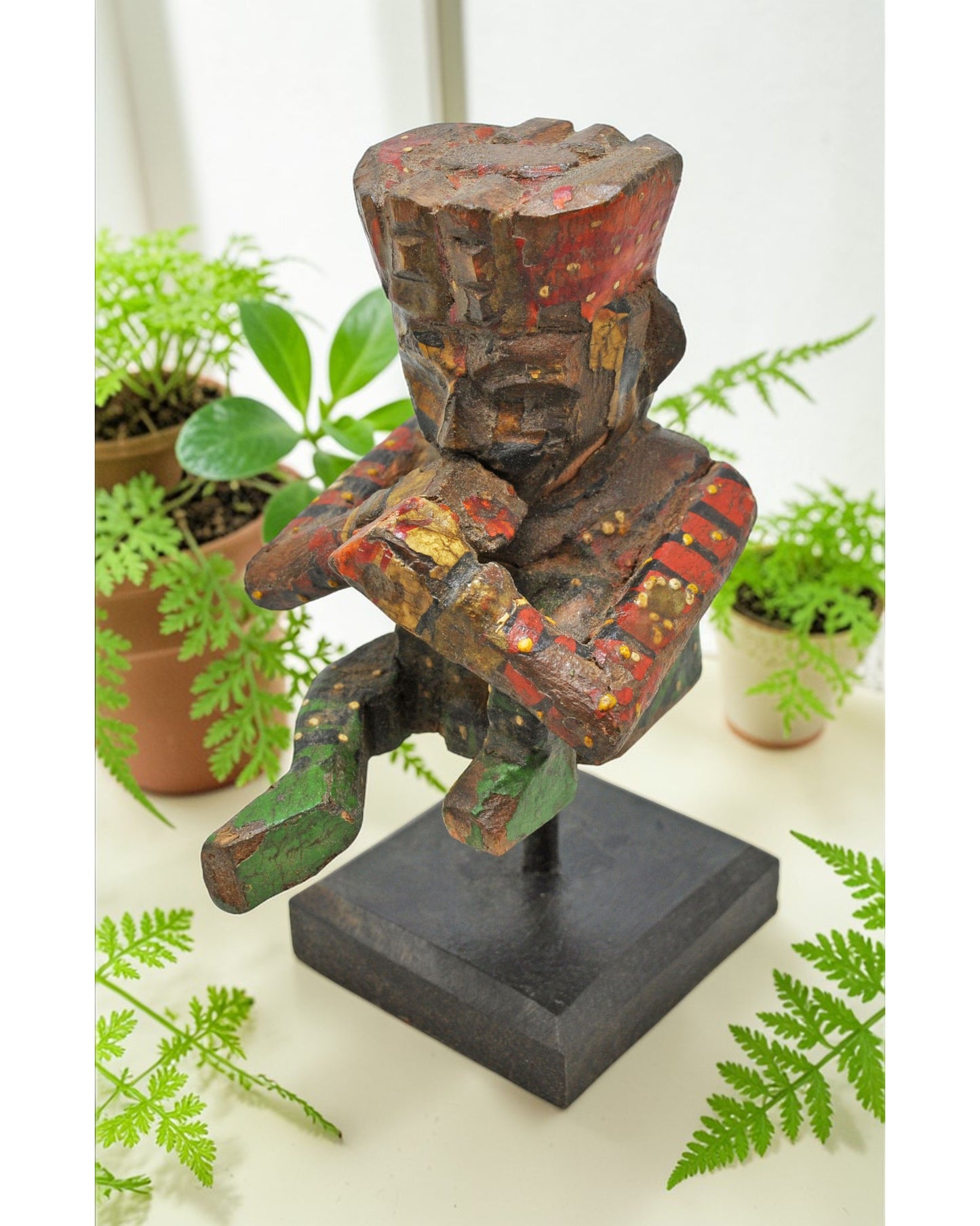 Antique Wooden Musician Man Figurine Original Old Fine Hand Carved Painted