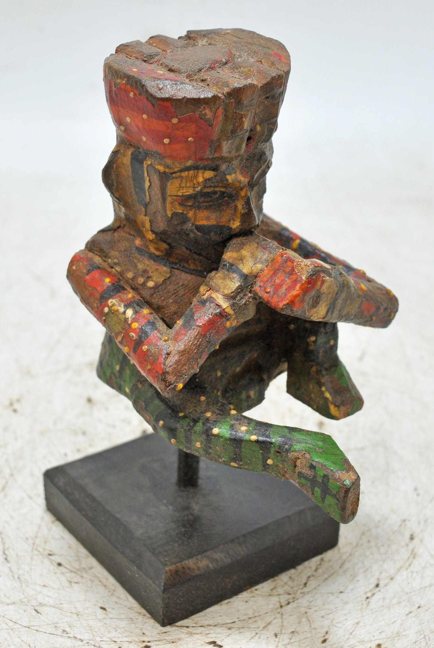 Antique Wooden Musician Man Figurine Original Old Fine Hand Carved Painted