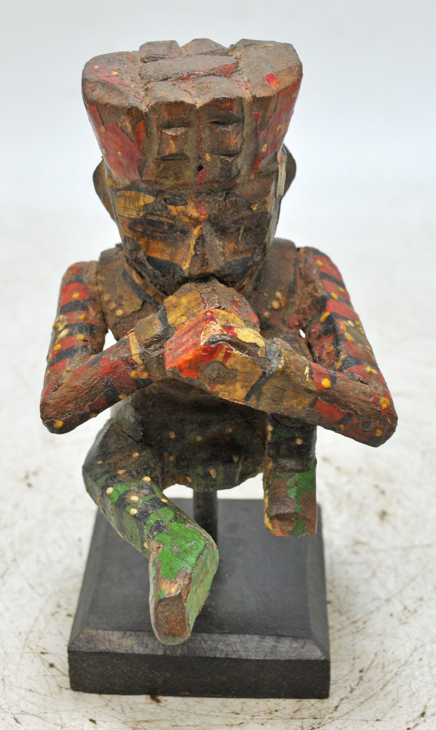 Antique Wooden Musician Man Figurine Original Old Fine Hand Carved Painted