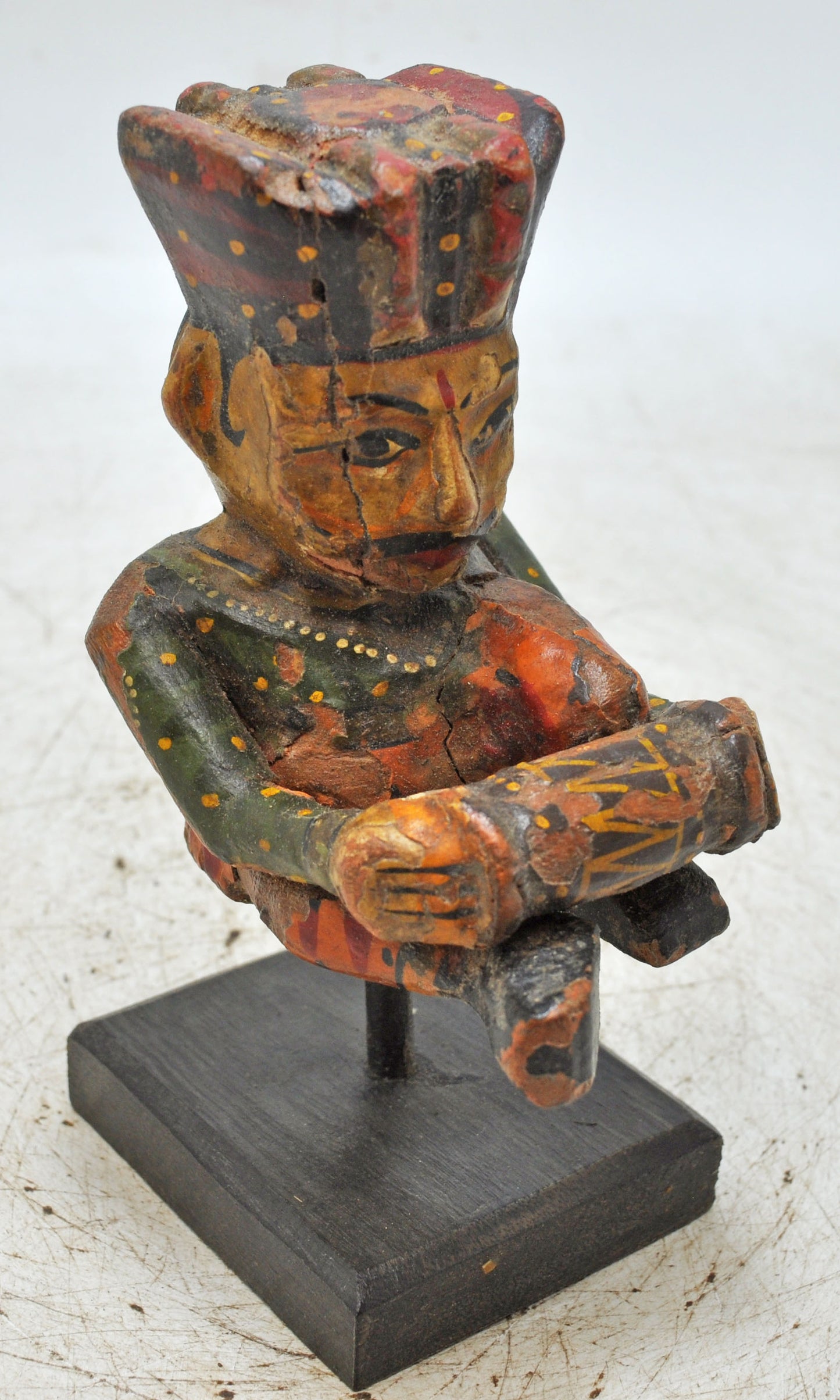 Antique Wooden Musician Man Figurine Original Old Fine Hand Carved Painted