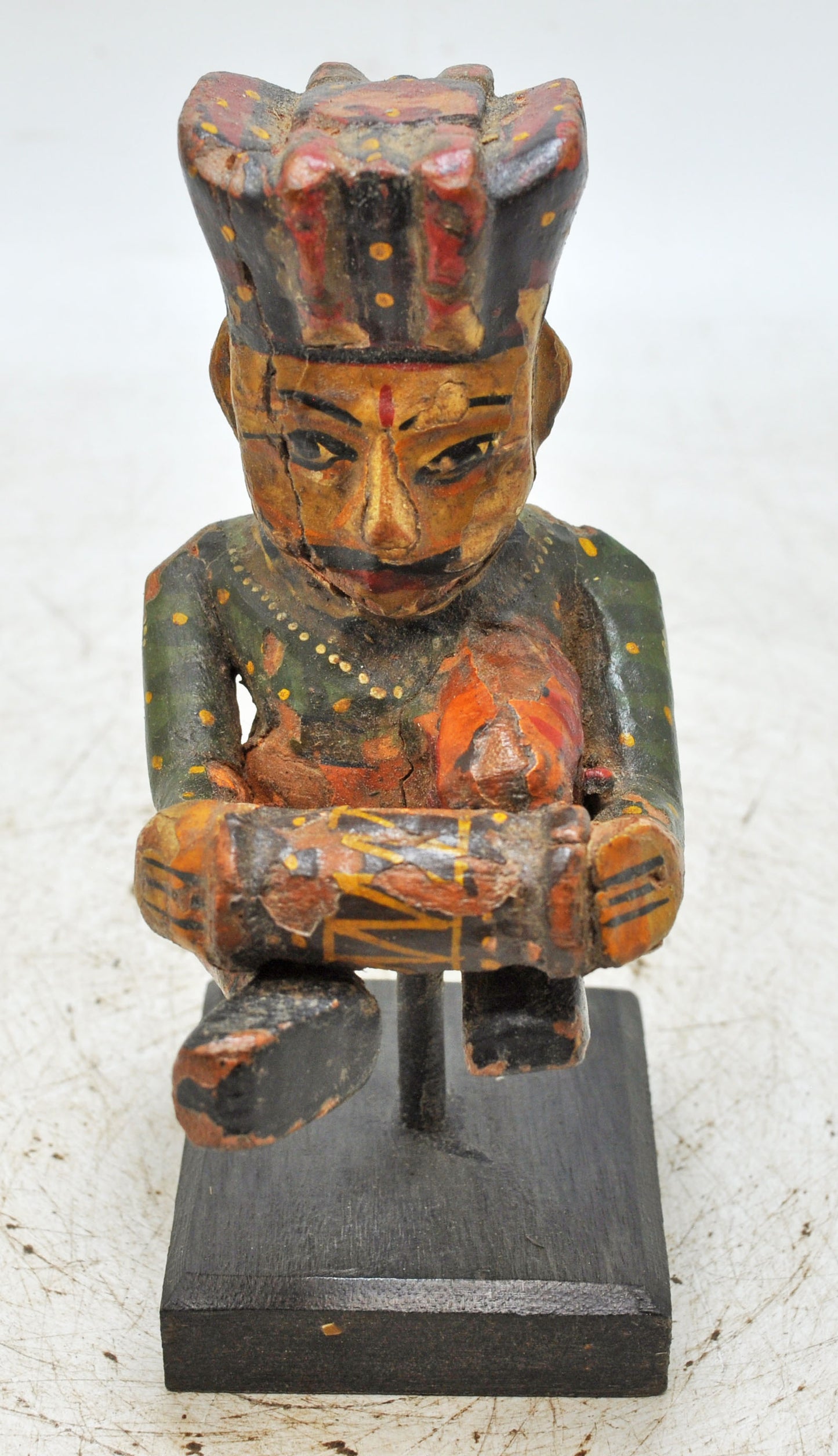 Antique Wooden Musician Man Figurine Original Old Fine Hand Carved Painted