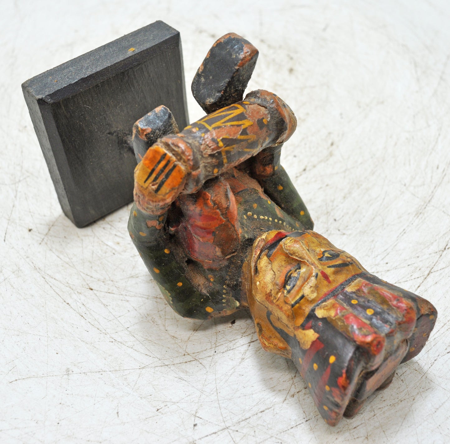 Antique Wooden Musician Man Figurine Original Old Fine Hand Carved Painted