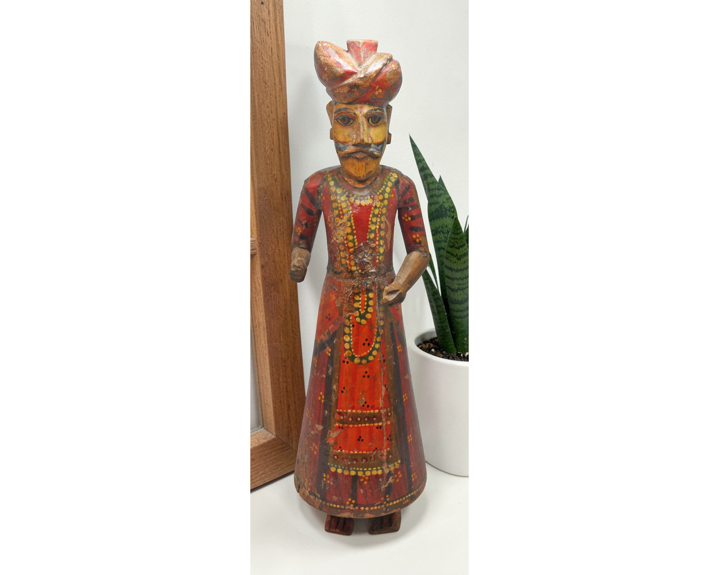Vintage Wooden Tall Watch Man Figurine Statue Original Old Fine Carved Painted