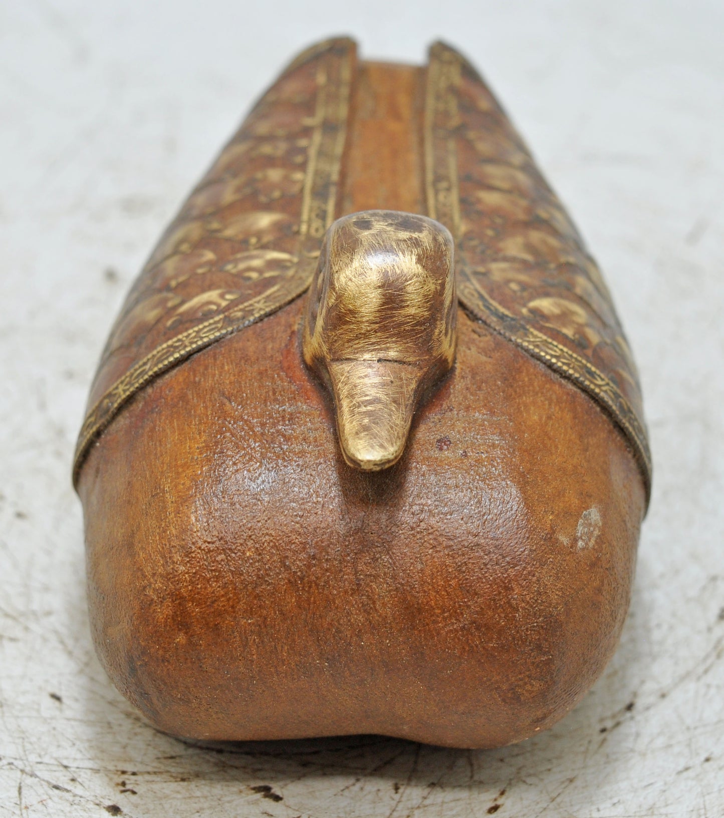 Vintage Wooden Duck Figurine Original Old Fine Hand Carved Brass Fitted