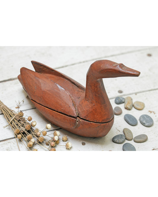 Vintage Wooden Duck Figurine Spice Box Original Old Hand Carved