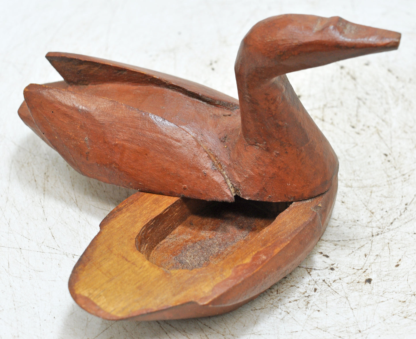 Vintage Wooden Duck Figurine Spice Box Original Old Hand Carved
