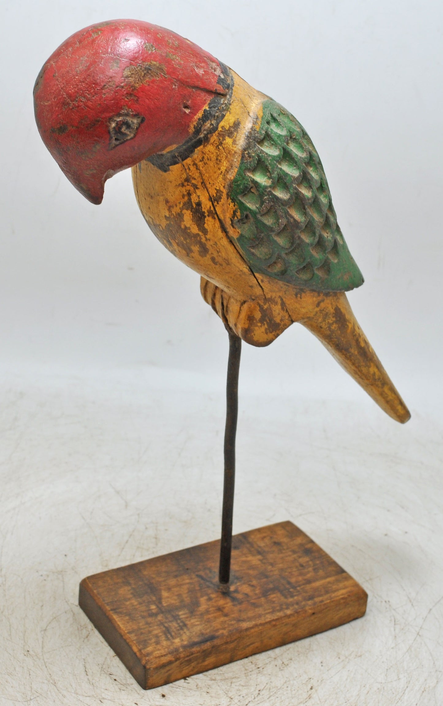 Vintage Wooden Parrot Bird Figurine Original Old Hand Carved Painted