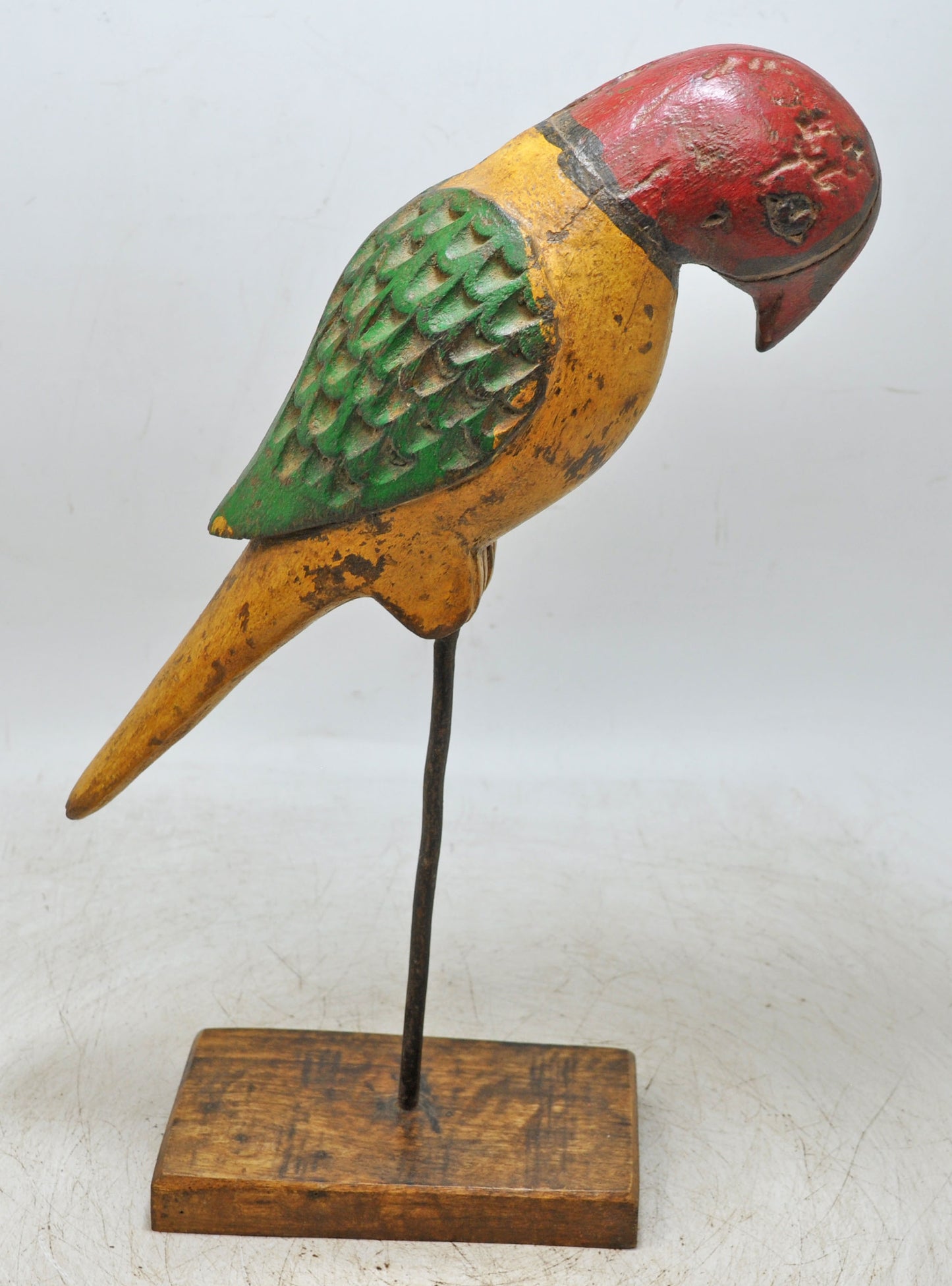 Vintage Wooden Parrot Bird Figurine Original Old Hand Carved Painted