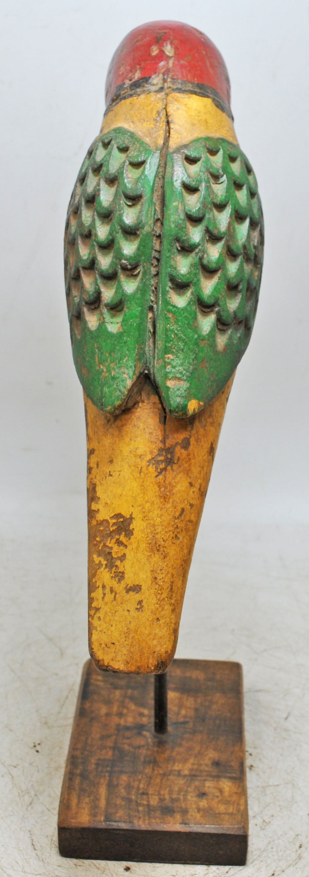 Vintage Wooden Parrot Bird Figurine Original Old Hand Carved Painted