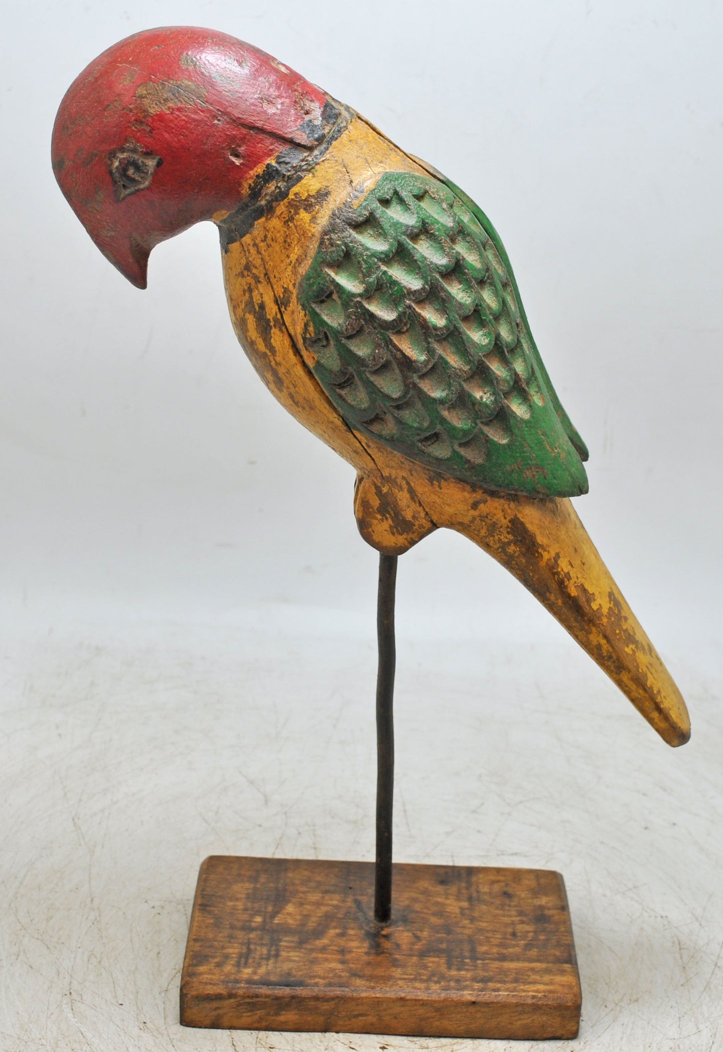 Vintage Wooden Parrot Bird Figurine Original Old Hand Carved Painted