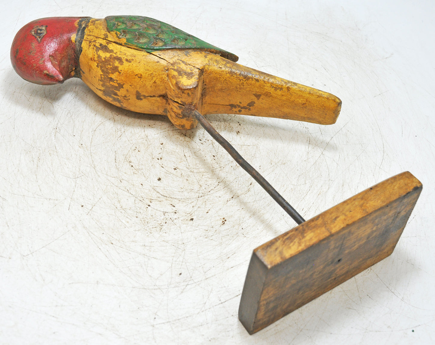 Vintage Wooden Parrot Bird Figurine Original Old Hand Carved Painted