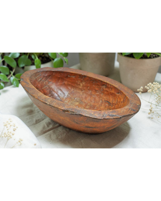 Antique Wooden Oval Kitchenware Spice Bowl Original Old Hand Carved
