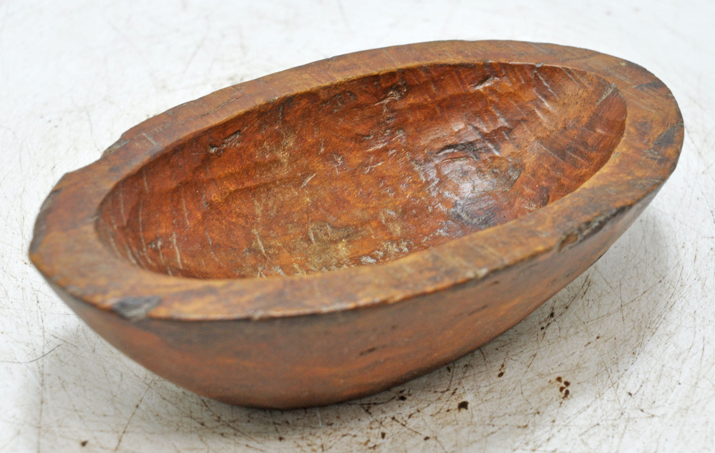 Antique Wooden Oval Kitchenware Spice Bowl Original Old Hand Carved