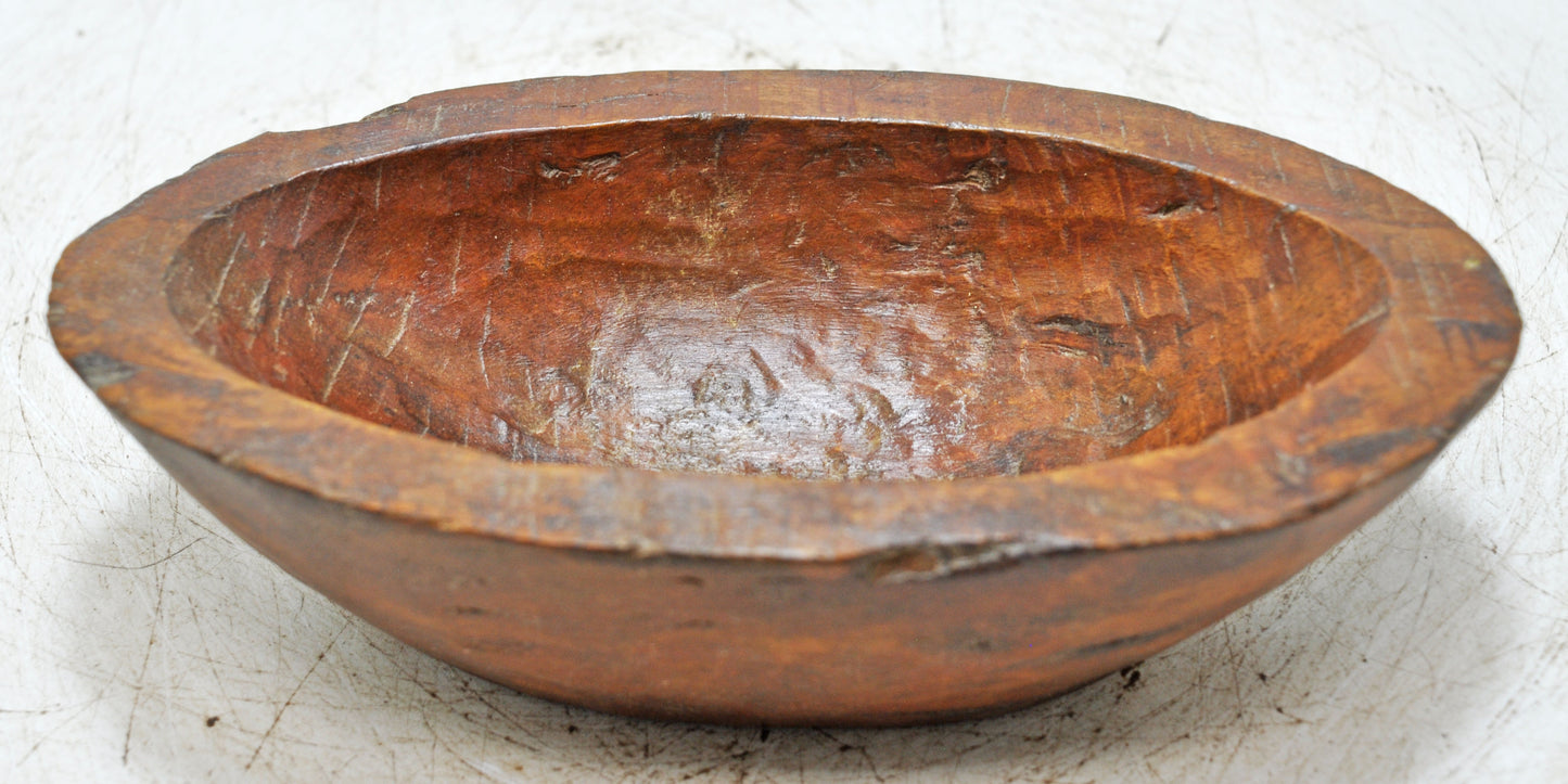 Antique Wooden Oval Kitchenware Spice Bowl Original Old Hand Carved
