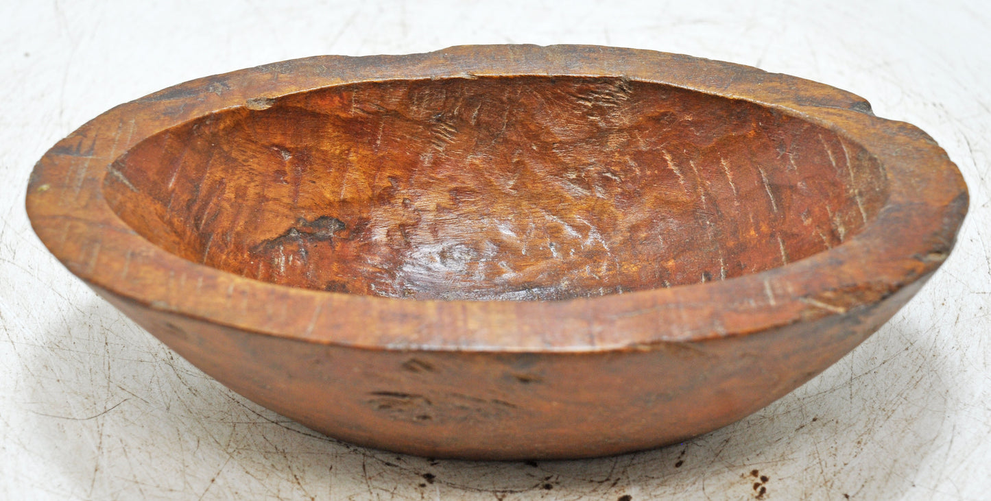 Antique Wooden Oval Kitchenware Spice Bowl Original Old Hand Carved