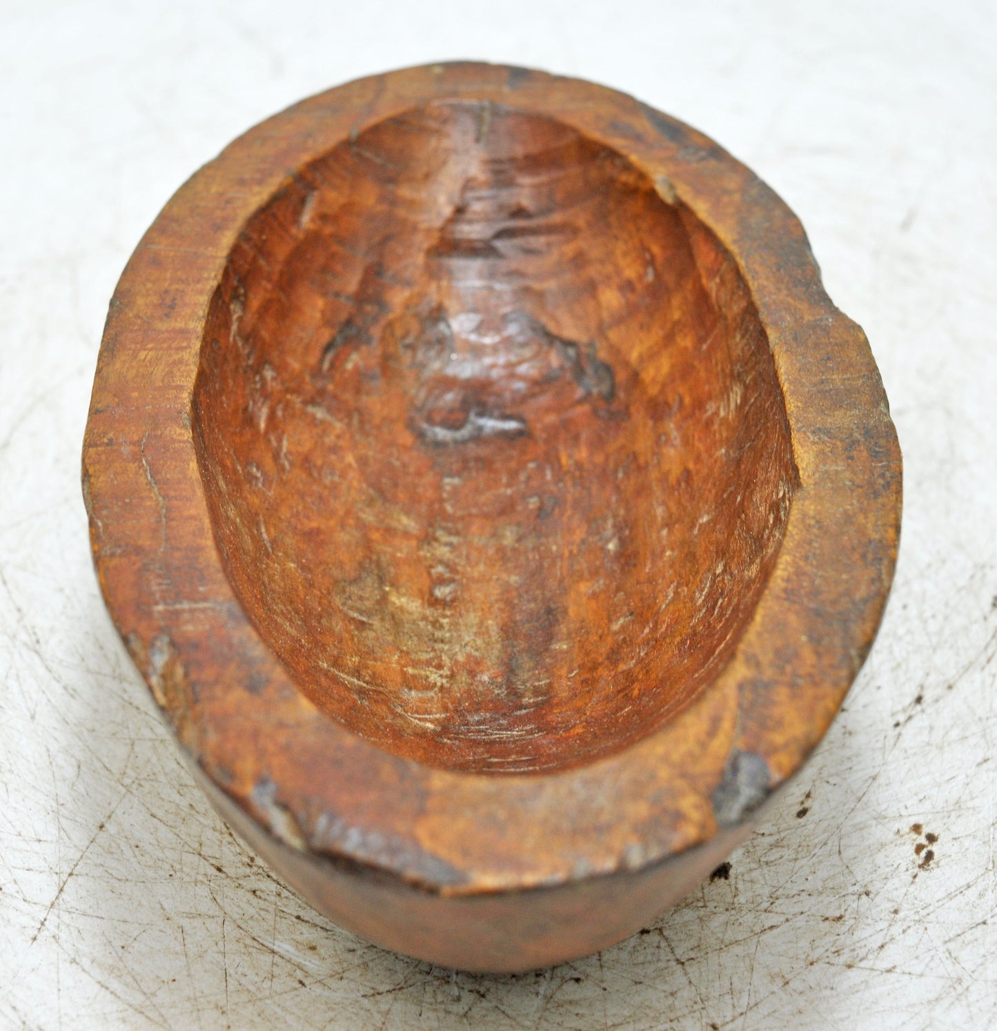 Antique Wooden Oval Kitchenware Spice Bowl Original Old Hand Carved