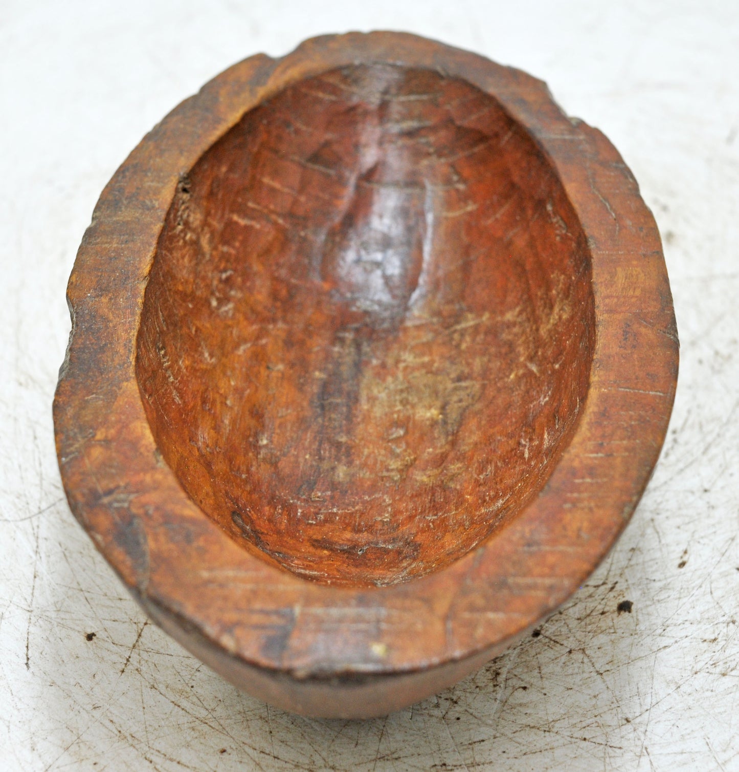 Antique Wooden Oval Kitchenware Spice Bowl Original Old Hand Carved