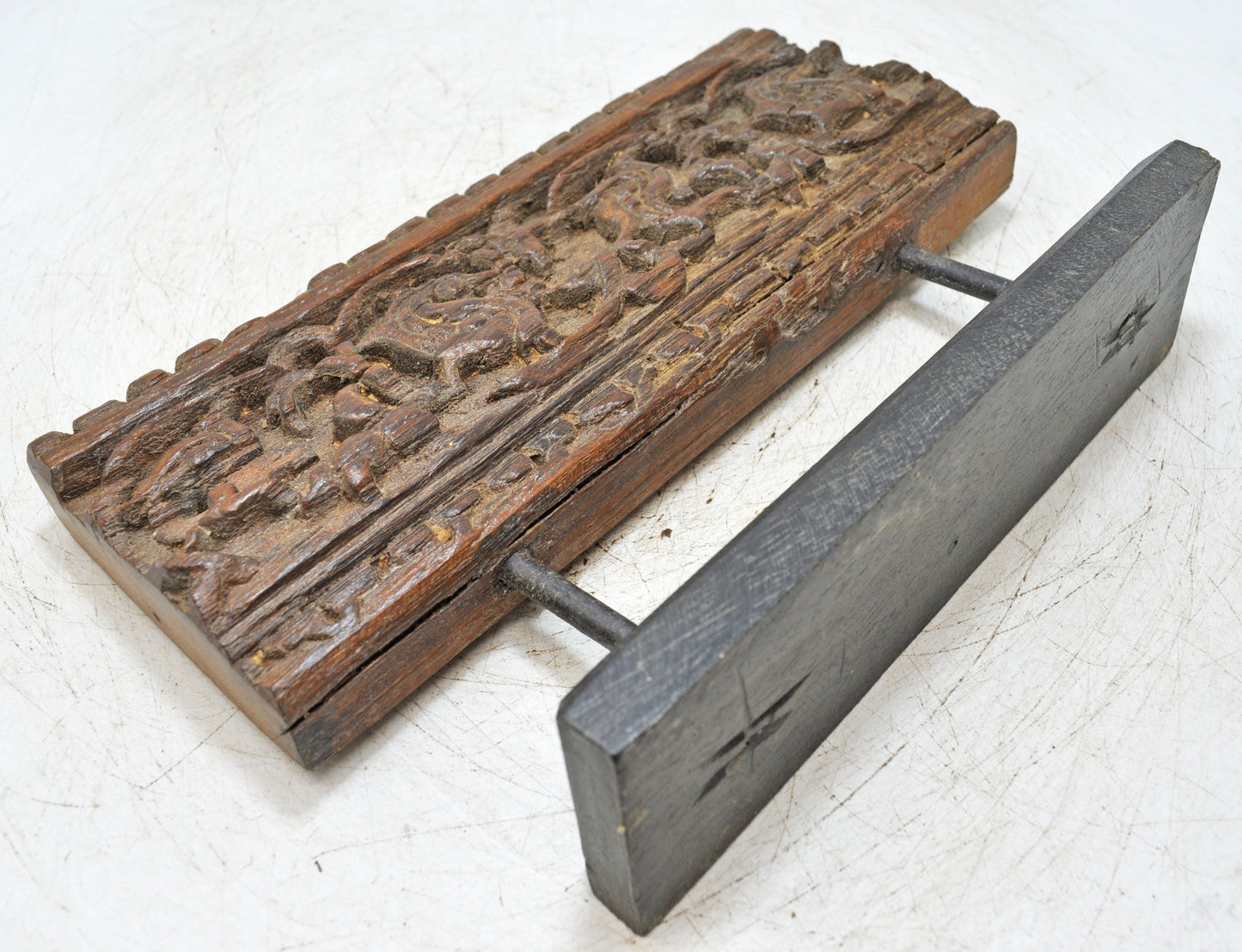 Antique Wooden Floral Carving Panel Plaque Original Old Hand Carved