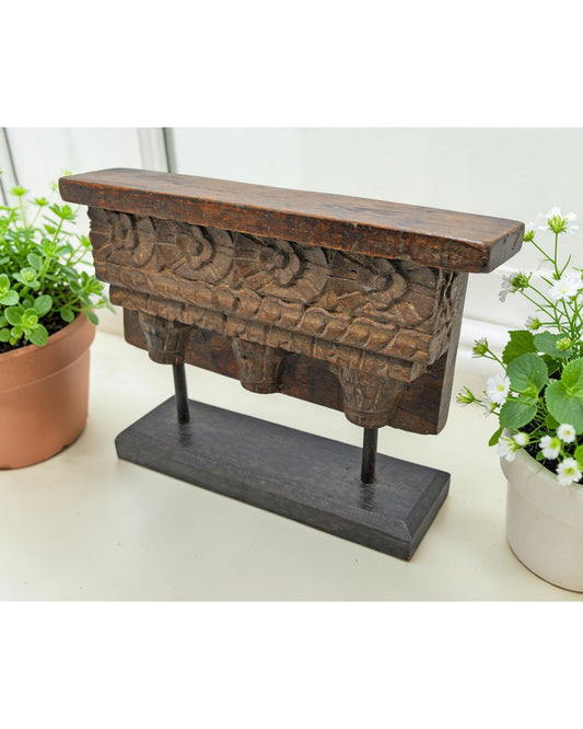 Antique Wooden Floral Carving Panel Plaque Original Old Hand Carved