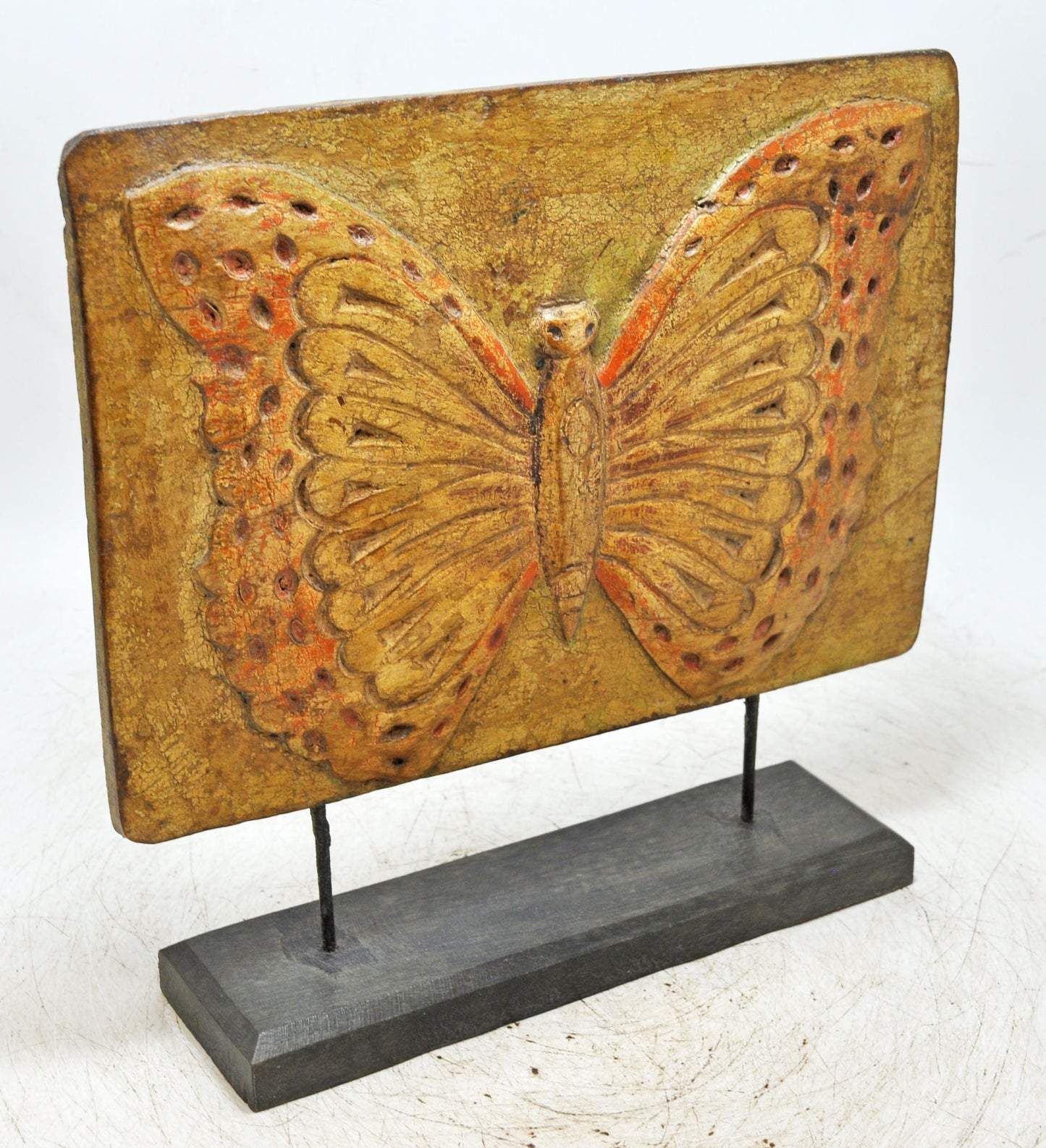 Vintage Wooden Butterfly Figure Carving Panel Plaque Original Old Fine Hand Carved