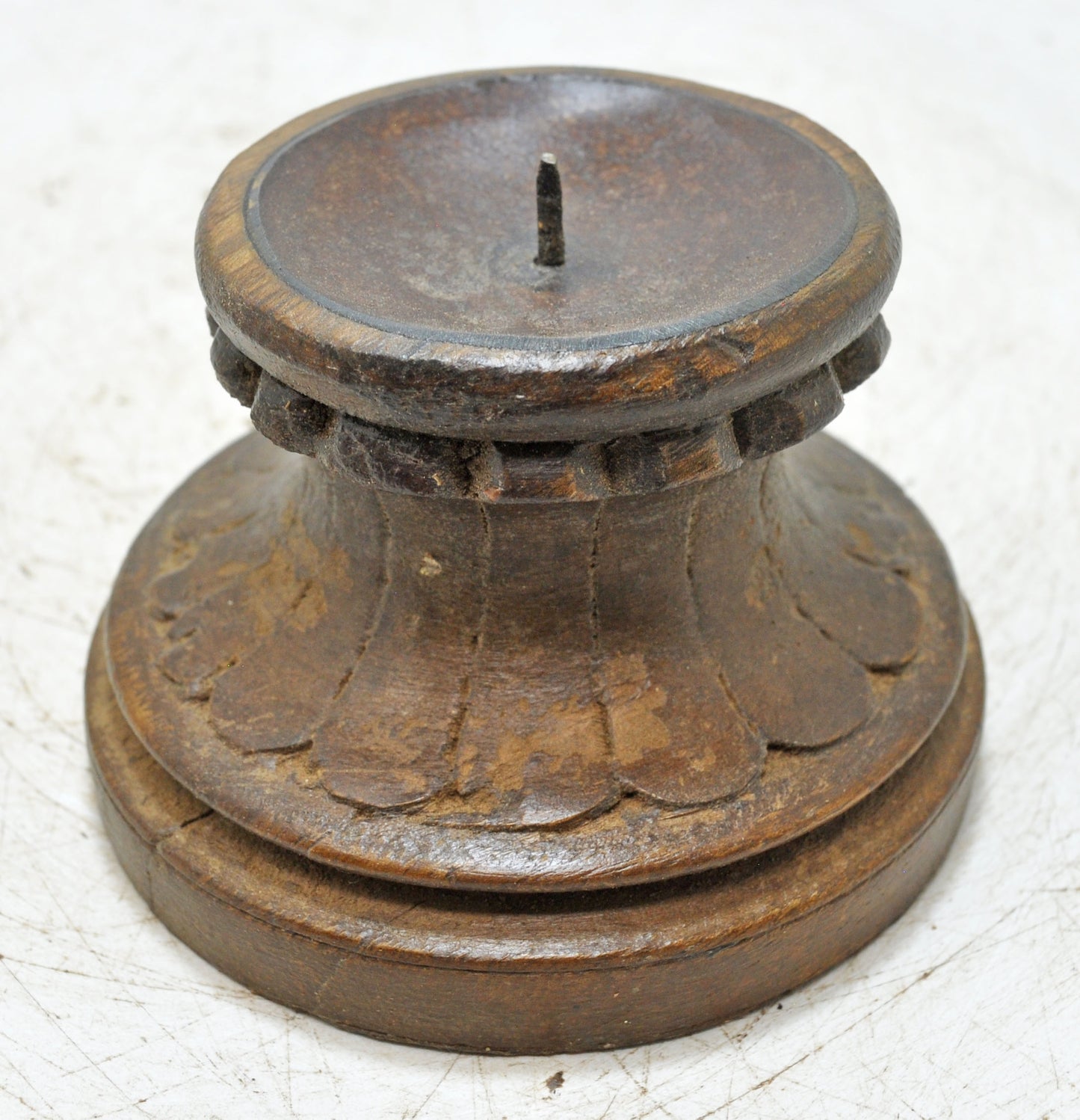 Vintage Wooden Round Candle Holder Stand Original Old Fine Hand Carved