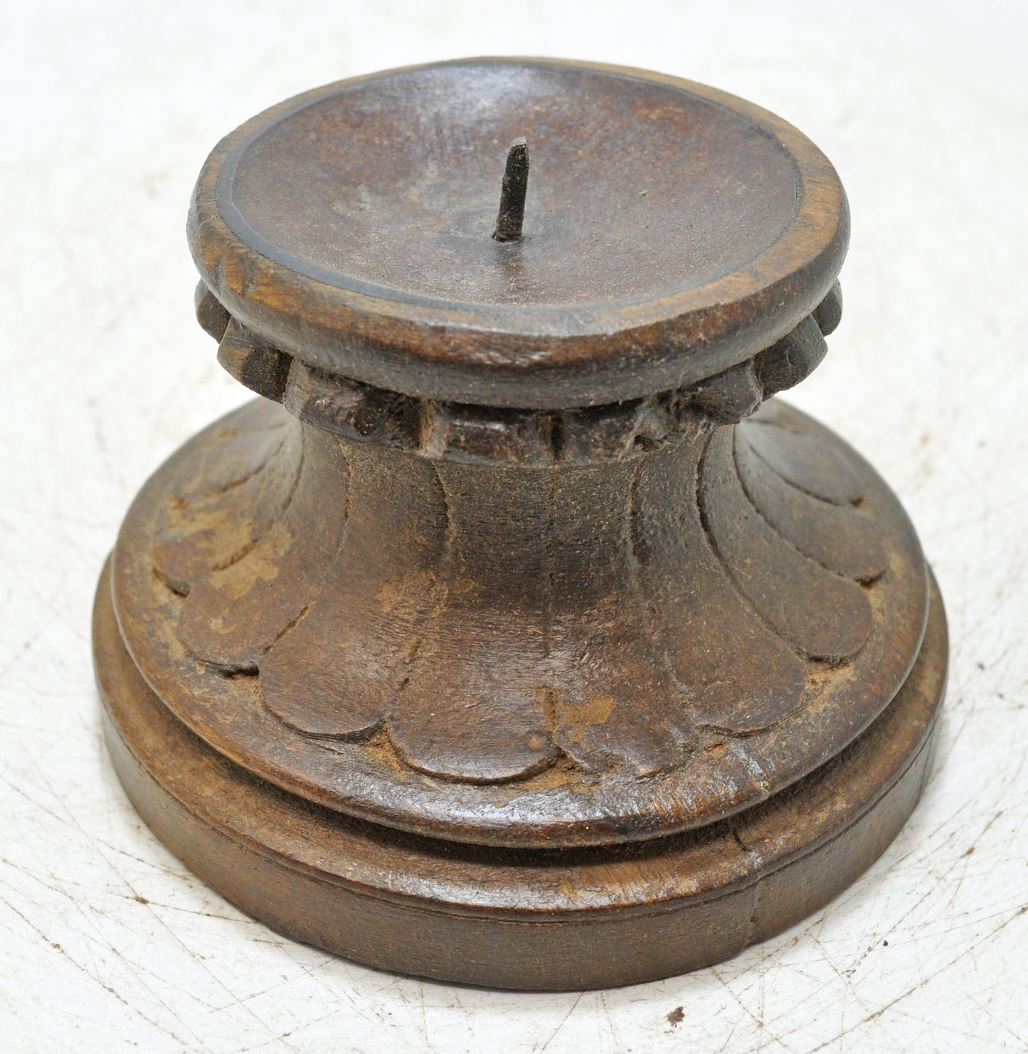 Vintage Wooden Round Candle Holder Stand Original Old Fine Hand Carved