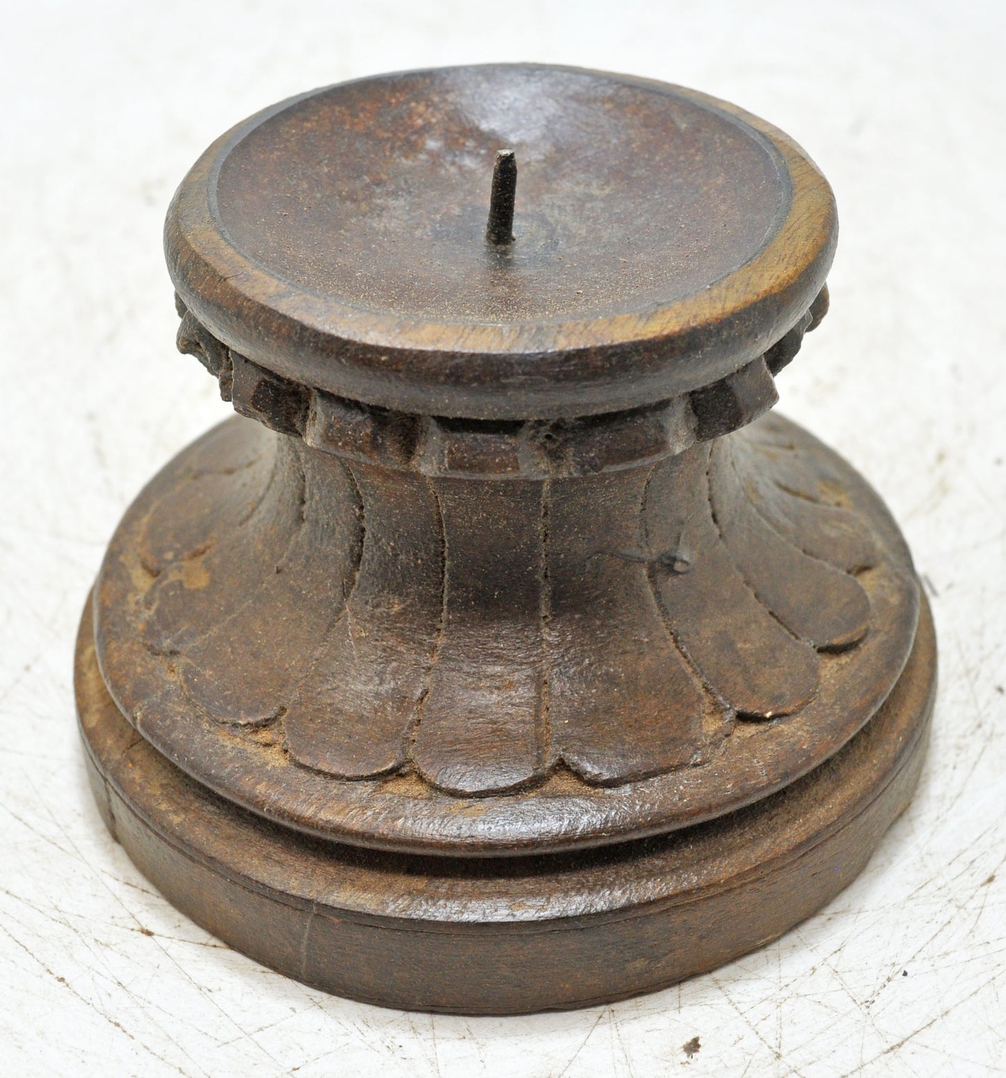 Vintage Wooden Round Candle Holder Stand Original Old Fine Hand Carved