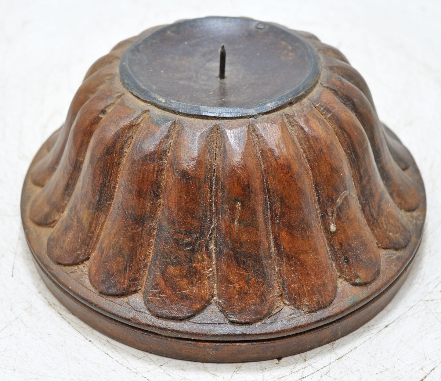 Vintage Wooden Round Candle Holder Stand Original Old Fine Hand Carved